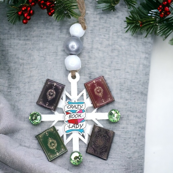 Crazy Book Lady Christmas Ornament: A Whimsical Tribute to Book Lovers! Handmade - Picture 6 of 16